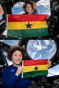 Photo of NASA’s Christina Koch holding Ghana flag in spaceship is fake