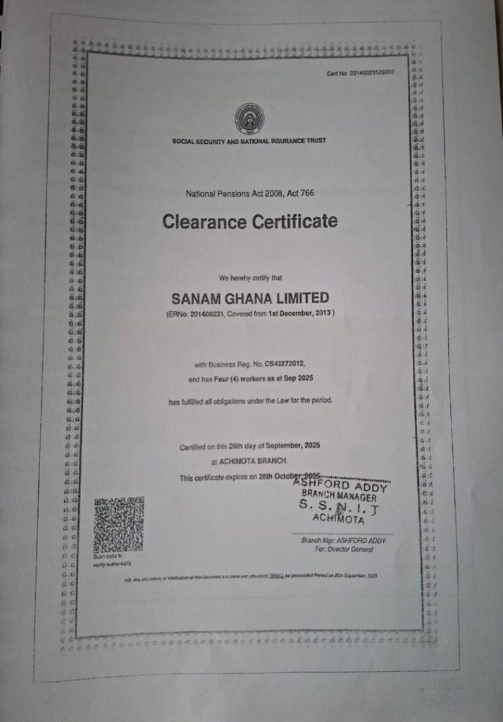 Sanam SSNIT Cert